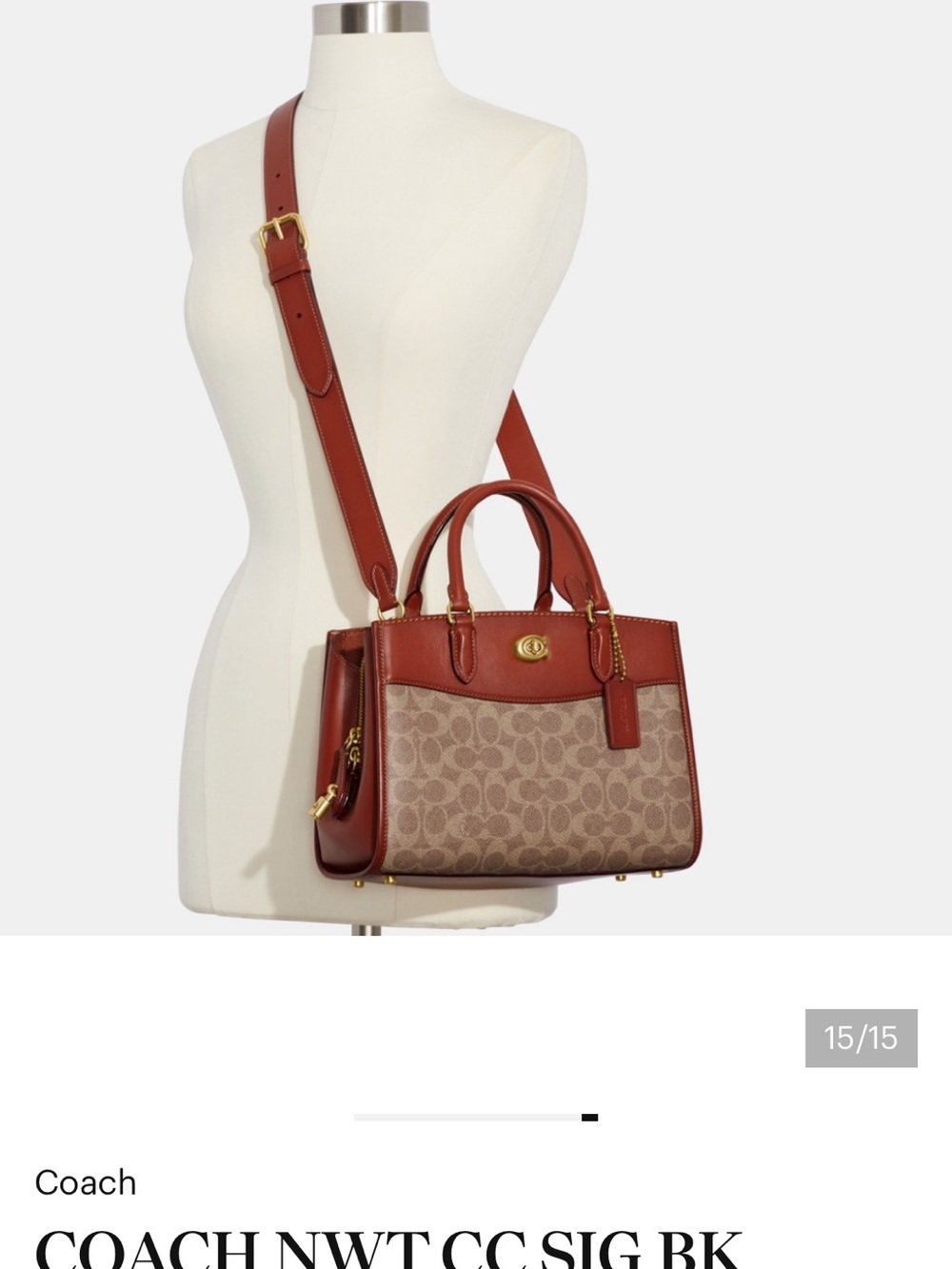 Coach Signature Canvas Satchel with Rust Leather Trim